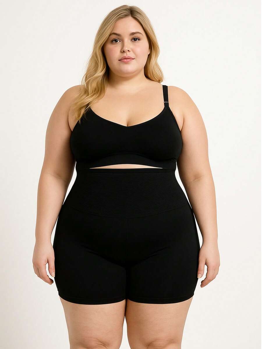 Shorts Shapewear Belt Secure Belly Plus Size Bermuda Petticoat Slimming High Waist Compression Does Not Roll Up Black - màu đen - Xem 1