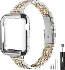 Correa de reloj delgada compatible con Watch de 41mm 45mm 42mm 44mm 40mm 38mm, correa de metal de acero inoxidable adecuada para 10/9/8//6/5/4/3/2/1/SE Series, correa de lujo para mujeres - Dorado - Ver 8