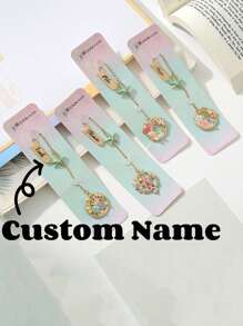 1Pc Sakura Cute Pet Series Creative Metal Bookmarks Small And Fresh Student Bookshelf Pages Alloy Bookmarks Accessories Personalized Text Customization,School Supplies,Back To School