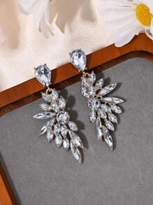 1pair Luxury Sparkly Wing Shaped Drop Earrings For Women, Elegant Hollowed Leaf Design, Suitable For Party