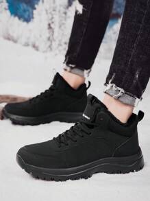 Men's Winter Snow Boots, Non-Slip Sports Shoes, Casual Warm Plush Lining Outdoor Solid Color Sports Casual Shoes