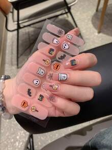 1 件全新万圣节指甲贴，防水可剥离全指甲贴，女士指甲贴花，自粘指甲贴，易于使用，适合节日、派对、舞台装饰，非常适合您的恐怖派对 - 淺粉色 - 查看 1