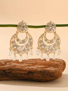 1 par de pendientes con estilo navideño de mujer con cristales, hechos a mano con flores, cuentas y borlas de colores, pendientes bohemios colgantes y aro para chicas