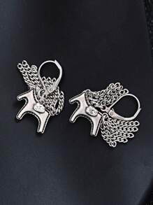 1 par de pendientes con aros y dijes de poni bonitos para mujeres, parejas, nueva moda, vintage, punk, con cadena, borla, geometría, hechos a mano, regalos de joyería para fiestas, previene alergias