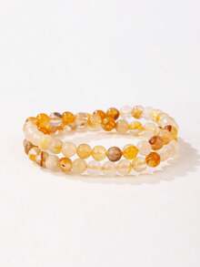 VE 1pc Natural Koi Fish Resin Flower Double Circle Crystal Bracelet For Women, Lucky Fish Swimming Upstream Symbolizing Good Luck, Suitable For Daily Wear, Great Gift Choice, Natural Gemstone Color Varies - Bracelet - View 2