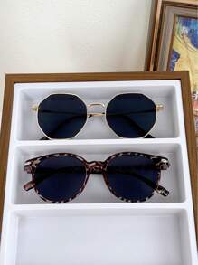 6pcs Rivets Decor Round Frame Polygonal Design Fashion Eyeglasses For Women For Summer Beach Vacation,Outdoor,Travel