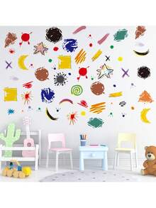 返校墙贴儿童礼物，儿童房星系墙贴 - 卡通行星和星星可移除太空儿童房装饰男孩/女孩卧室装饰教室装饰