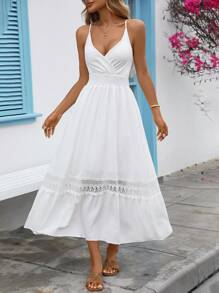 Vestido largo de verano para mujer con borde de encaje, vestido casual versátil y de moda