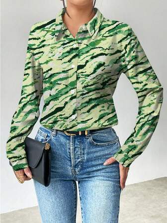 Women's Casual Paisley Print Shirt Collar Cardigan