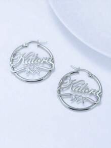 Brincos de Argola Personalizáveis em Aço Inoxidável com Coração e Nome - Perfeito para Aniversários, Formatura e Ocasiões Especiais - Presente Elegante de Estilo Boho, Prata, Dourado, Estiloso, Moda de Outono, Vintage, Dinheiro Antigo, Moda Anos 2000, Y2K, Personalizado