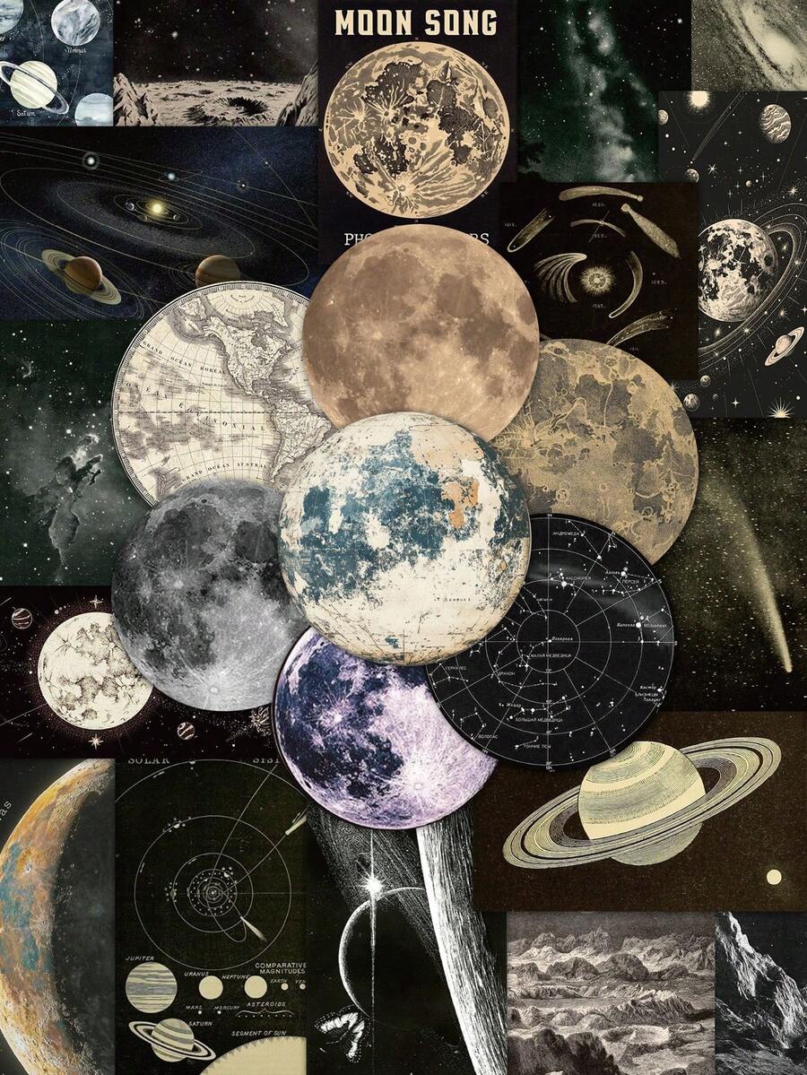 50 件复古天体贴纸神秘星星手册笔记本电脑手机壳行李滑板头盔装饰贴纸，适用于学校用品，返校 - 彩色 - 查看 1