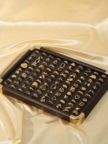 3/6/9/12/16/24件装不锈钢18K镀金极简几何开口戒指，时尚日常佩戴（随机发货） - 金色 - 查看 5