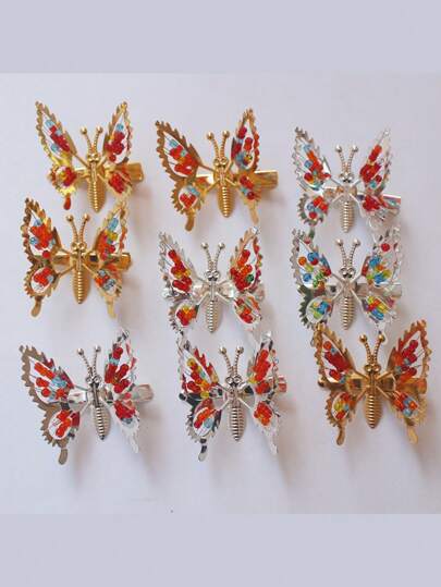 4pcs/Set Women Colorful Beaded Moving Butterfly Hair Clips, Claw Clips, Hair Claws, Clips For Hair, Hair Slide, Hair Barrettes, School Stuff