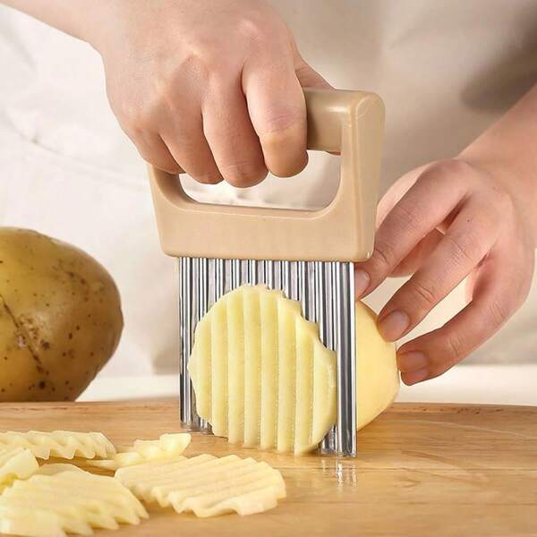 1pc., Crinkle Cut French Fry Cutter With Wavy Blade, Stainless Steel Blade, Vegetable Slicer With Protective Cover