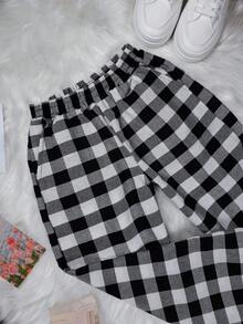 Checkered Jogger Pants Fashion Blogger - White - View 2