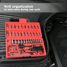 1Set (46Pcs) Auto Mechanical Repair Wrench Set Socket Wrench Toolbox Set Hardware Set Quick Ratchet Wrench Chrome Vanadium Steel Multifunctional Home Repair Tools - 1Set(46Pcs) - View 3