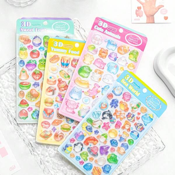 Korean Import Original NEKONI Creative Food Fruits Cartoon 3D Relief Stickers Scrapbooking Diy Journal Cute Stationery Sticker,School Supplies,Back To School