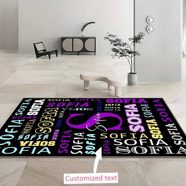 1 peça de carpete personalizado com letras gráficas e impressão digital de alta definição, adequado para sala de estar, quarto e uso externo