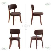 Fumahaus Beige Wooden Dining Chairs Set Of 2, Modern Linen Upholstered Kitchen Chair With Solid Oak Legs, Garden Style Side Chair For Dining Room Home Office - 貓爪皮/棕色 - 查看 6