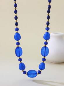 1pc Unique Asymmetrical Colorful Bead Fashion Long Necklace, Stylish Daily Accessory