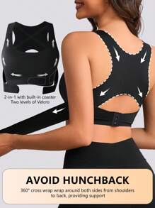 1pc Upright Posture Corrector Bra, Front Closure Seamless 3-In-1 Sports Bra With Removable Pads, Posture Enhancing, Lift, Shaping, Backless Design For Casual/Workout Wear
