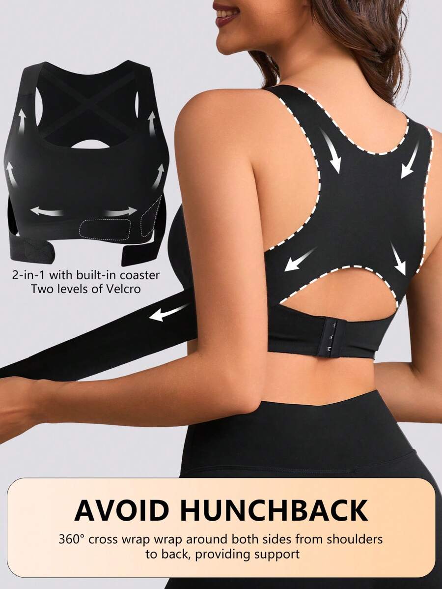 1pc Upright Posture Corrector Bra, Front Closure Seamless 3-In-1 Sports Bra With Removable Pads, Posture Enhancing, Lift, Shaping, Backless Design For Casual/Workout Wear