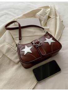 Geantă crossbody casual Y2K pentru femei, decor stele, curea reglabilă, geantă de umăr, geantă tote, capacitate mare, stil retro, potrivită pentru naveta