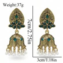 1 Pair Of Zinc Alloy Retro And Fashionable Women's Earrings With Colored Water Rhinestones Imitating Pearls, Classic Stud Earrings, Colored Rhinestone Birdcages, And Heavily Crafted Stud Earrings For Daily Use, Parties, And Vacations