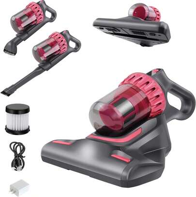 Vandise Handheld Cordless UV Mite Vacuum Cleaner For Mattress, Bed, Sofa & Pet Hair Removal - 10000Pa Ultra Strong Suction With Dust Mite Sensor, 3 Adjustable Speeds, UV-C Sterilizing Light & HEPA Filtration | Kills 99.9% Viruses, Allergens, Dust Mites | Lightweight Portable Mini Vacuum Cleaner For Home, Carpet, Furniture Deep Cleaning