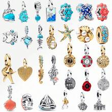 1个蓝色穆拉诺玻璃贝壳吊坠，镀银，适合搭配手链、项链，可用于DIY周年纪念、订婚派对、珠宝首饰、情人节礼物 - 彩色 - 查看 2