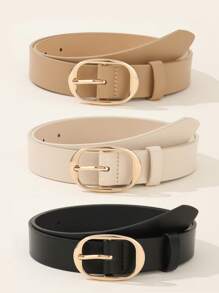Set 3 buc. curea minimalistă cu cataramă pătrată pentru femei, curea clasică la modă, casual, versatilă pentru rochie, blugi, potrivită pentru purtare zilnică, naveta la serviciu, fabricată din piele PU de calitate, vară, școală, toamnă, Halloween