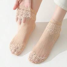 Women's Transparent Lace Socks Floral Invisible Summer Socks Breathable Lady Girl Thin Short Socks For Women Low Cut Boat Sox