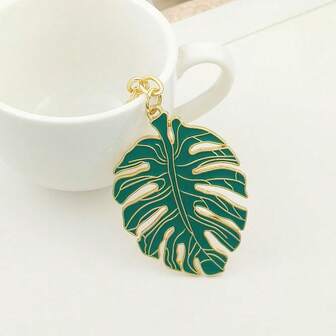DIY镂空龟背树叶钥匙扣 北欧绿清新油滴树叶包包挂件配饰 休闲不锈钢摆件 夏季