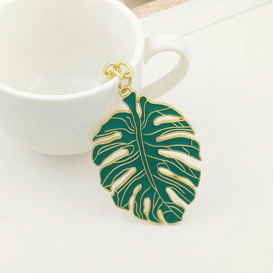 سلسلة مفاتيح ذات شكل وردة شجرة وراء سلحفاة فارغة DIY، قلادة شكل ورق شجر نرويجية خضراء زيتية طبيعية، إكسسوارات حقيبة ، ديكور من الفولاذ المقاوم للصدأ عادي، صيفي - مقاس واحد يناسب الجميع - مشاهدة 1