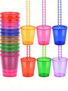 1-12 Pcs Shot Glass On Beaded Necklaces Plastic Shot Shot Necklace Cups Party Necklaces Shot Glass For Birthday Wedding Christmas Party Supplies, Practical High-Strength Plastic Colorful Clear Shot Cup Necklace, Bachelorette Party Team Groom And Bride Supplies For Birthday Wedding Festival Parade Favor, 6 Colors, Random Color(1pc)
