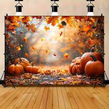1 pièce Toile de fond thème automne, citrouille, feuille de Thanksgiving, 180 x 230 cm, bannière de fête, décoration de fête de récolte d'automne campagnarde de Thanksgiving, fond de photographie, convient pour salle de vie familiale, chambre à coucher, studio photo, réunion en ligne - Multicolore - Voir 9