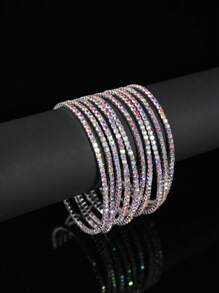 10 pièces/set Bracelet élastique à billes de cristal colorées sur un seul rang, design unique et élégant