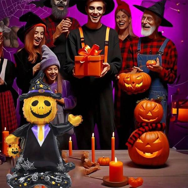 2 balões de alumínio de 19 polegadas em formato de abóbora, decoração de Halloween, festa temática, adequado para festa com tema de terror, comemoração, sem necessidade de energia