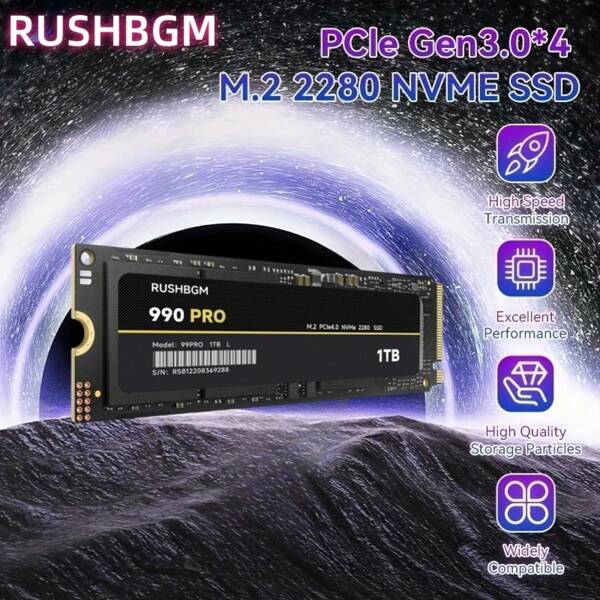 RS990 Pro 1TB M.2 SSD NVMe SSD NGFF SSD M2 2280 Supports PCIe 3.0/4.0 With Ultra-Fast Read Speeds For  Laptop Desktop 3D QLC NAND Internal SSD