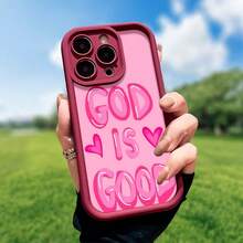 God Is Good Themed Phone Case Designed With Vibrant Pink Lettering Compatible With IPhone 16 15 14 13 12 And 11 Pro Models Made Of Durable TPU Protective Material Perfect For Family Friends Young People Birthdays Holidays Boyfriends Girlfriends And Valentine's Day Gifts - 白色 - 查看 5