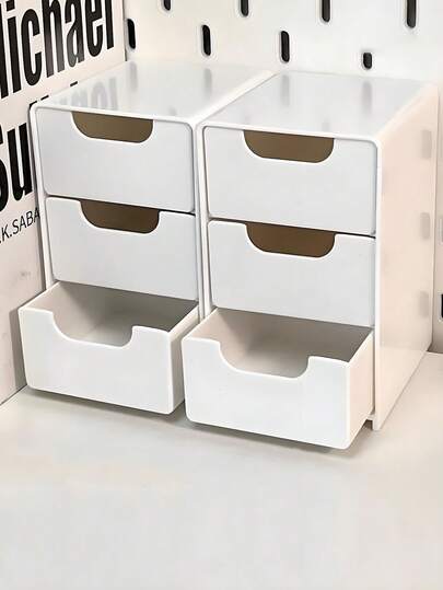 1/2pcs Desktop Mini Storage Box, 3-Tier Drawers, Furniture Organizer For Jewelry, Lipstick, Makeup, Stationary, Dorm Room Storage Solution, Compact And Stylish, Fashionable Organization Keywords, Perfect For Home, Office, College, Holiday Gifts, Christmas, Thanksgiving, Back To School, Space-Saving, Easy To Use, Versatile For Accessories, Cosmetics, Stationery, Popular For Students, Women, Teens, Modern Desk Decor.