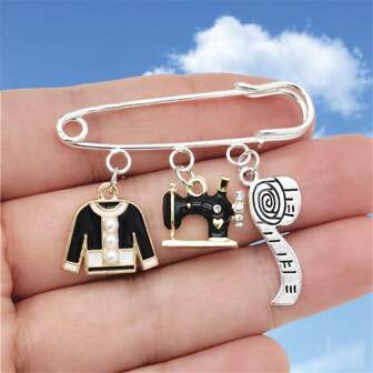 Fashion Scissors Clothing Sewing Machine Tape Measure Brooches Jewelry Designers Gifts
