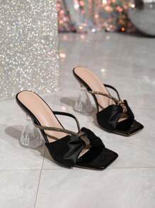 Sandales à talons en cristal élégantes pour femmes, décoration papillon pailleté à la mode, talons épais carrés à cristaux, design à bout ouvert. Polyvalentes pour un port quotidien, conviennent pour le mariage, les fêtes d'été, les sorties, les courses