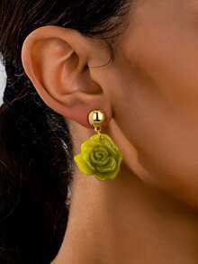 1 对时尚花卉设计夸张花瓣吊坠耳环，高端女士日常珠宝