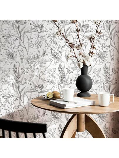 117.32*789.4 Inch/ 17.32*118.11 Inch Flowers Birds Wit Painted Flower Bird ation Bathroom Wallpaper Peel Stick Furniture Renovation Contact Paper view 7