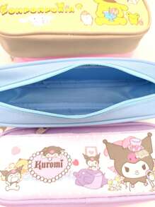Sanrio Sanrio X Hello Kitty Kulomi X Cinnamoroll Federmäppchen mit großer Kapazität, Mehrsteckplatz-Zweischicht Stiftebox mit Reißverschluss, große Aufbewahrungstasche, Federmäppchen, Stifttasche, Schultasche, Schulmaterial, Rückkehr zur Schule