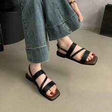 Korean Retro Fairy Style Open Sandals, Soft Flat Shoes