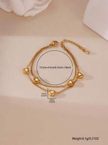 MESTILO 1 pieza Brazalete minimalista de acero inoxidable 18K con doble capa en forma de corazón, adecuado para el uso diario de las mujeres
