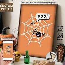 1 Pc, Custom Photo, Polished Plexiglass Wooden Frame,It Is Very Suitable For Halloween Home Decoration,Personalized Canvas Printed Poster Art, Perfect For Families, Couples, Pets' Memories, The Perfect Gift For Halloween Commemoration