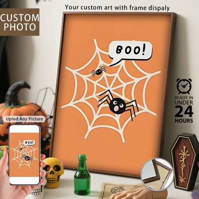 1 pieza, foto personalizada, marco de madera de plexiglás pulido, es muy apropiado para la decoración del hogar de Halloween, póster de arte con impresión de lienzo personalizado, perfecto para familias, parejas, recuerdos de mascotas, el regalo perfecto para conmemorar Halloween